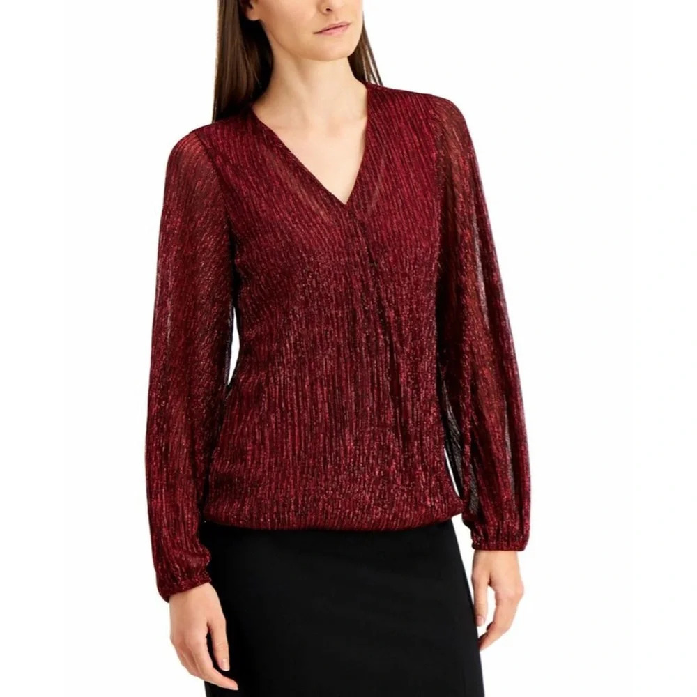 Alfani Women's Metallic Surplice Top Red